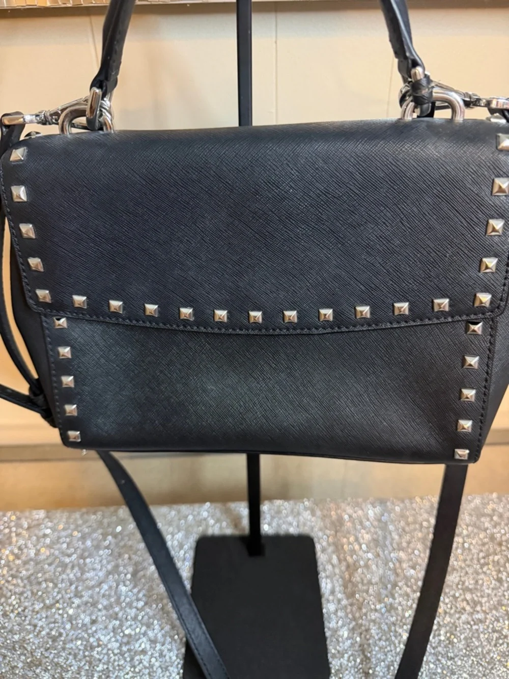 ⭐️Michael Kors Black Studded‎ Top-Handle Crossbody Bag